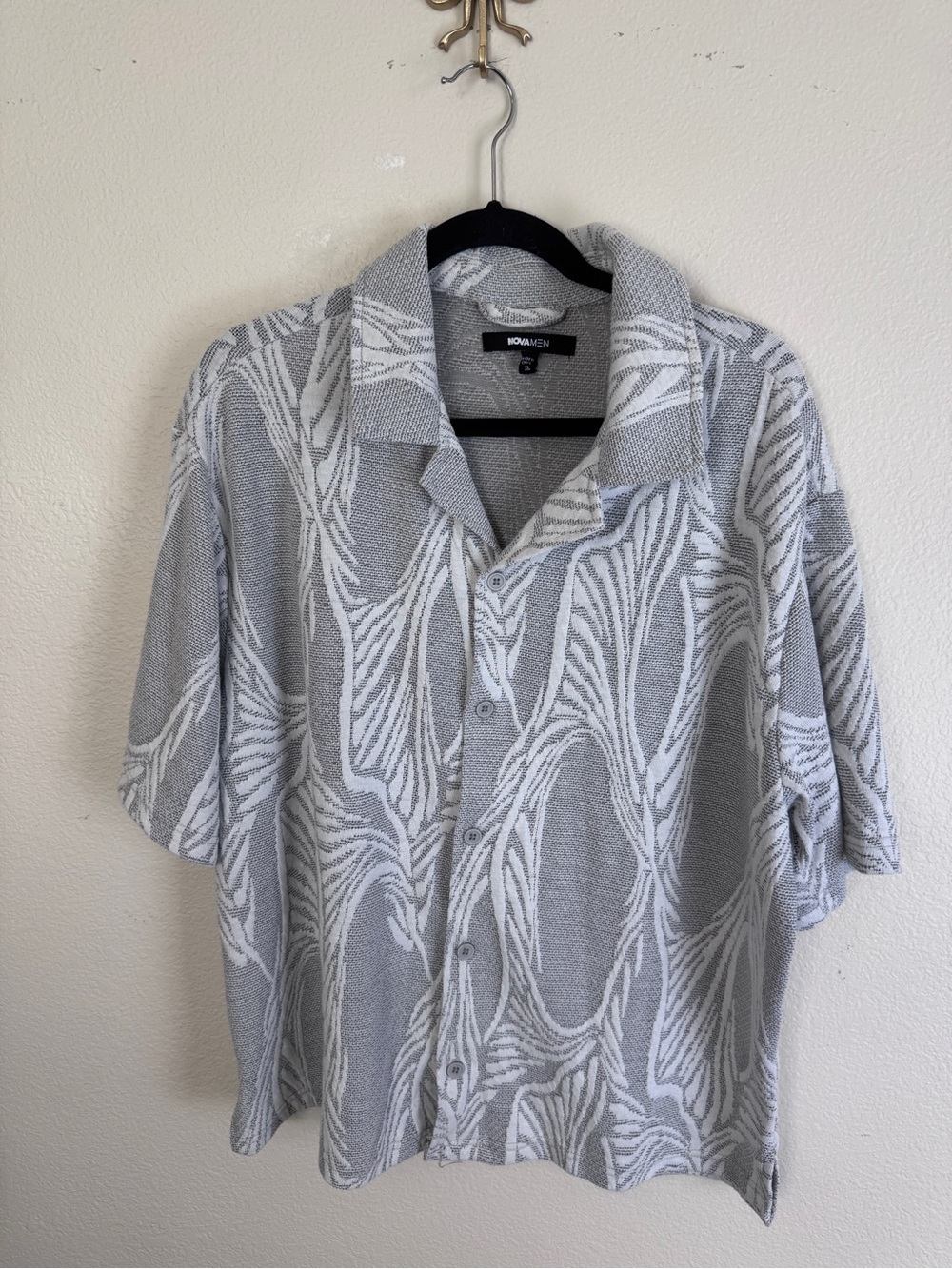 NOVA MEN Men's XL Gray/White Abstract Knit Polyester Blend Short Sleeve Shirt